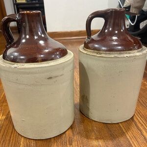 Vintage Stonewear Whiskey Jug Brown and Cream